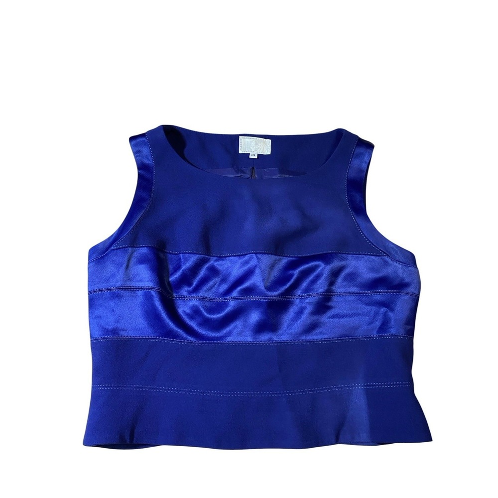 Alberto Makali Womens Crop Top Size 14 Royal Blue Satin Trim Sleeveless Blouse